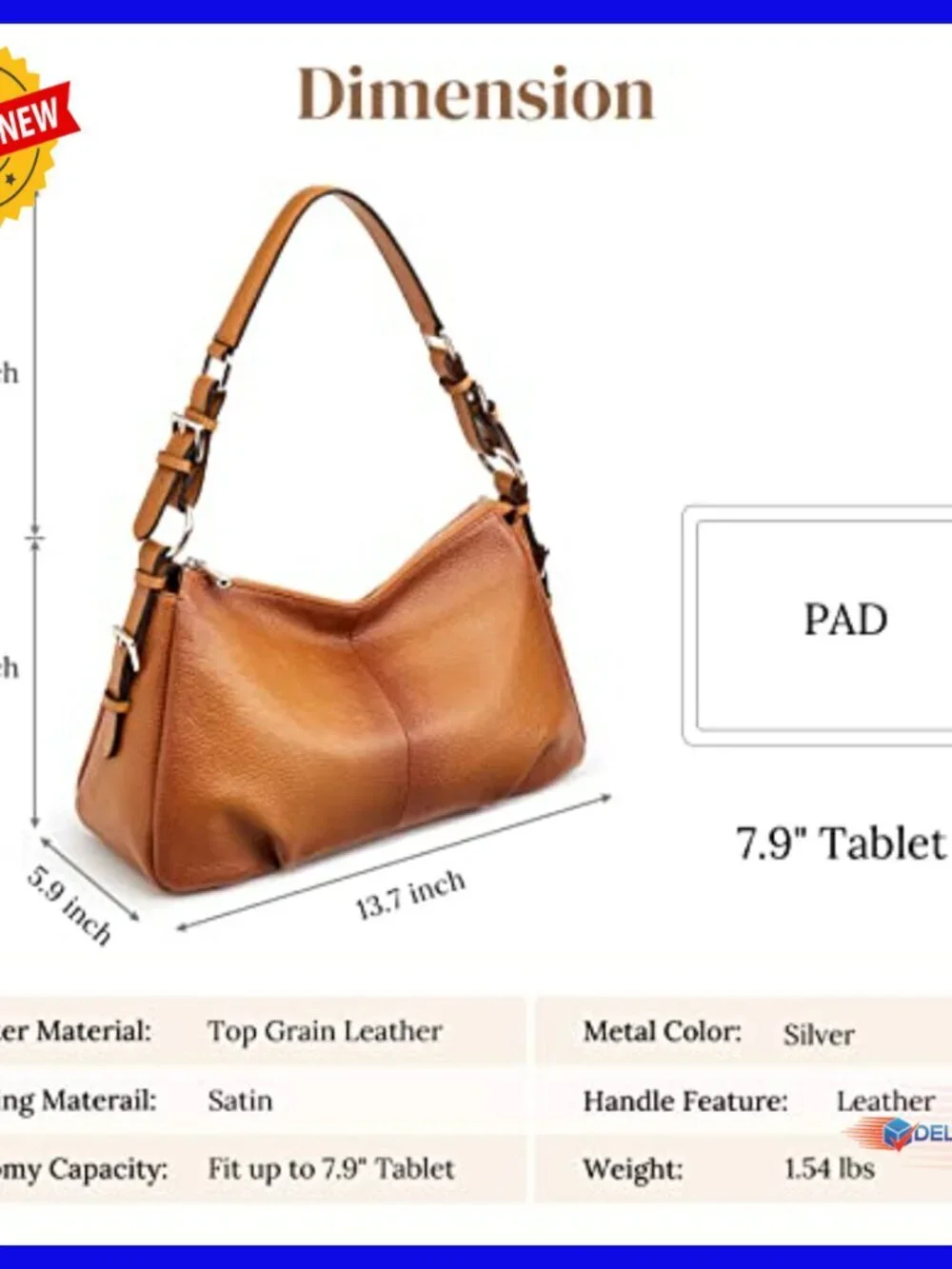 Medium Genuine Leather Hobo Bag with Adjustable Strap Top Handle